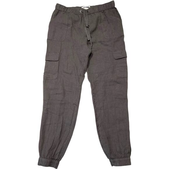 Nicole Miller Jogger Pant Womens Medium Gray European Flax Linen Cargo Utility - Picture 1 of 10